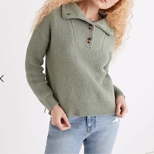 Madewell Canby Button Mockneck Knit Sweater in Frosted Willow - Womens XS